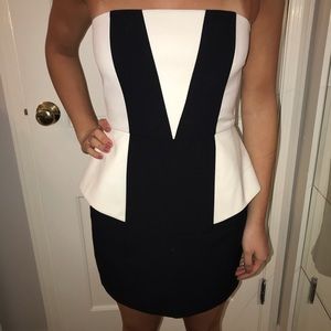 black and white strapless body con dress